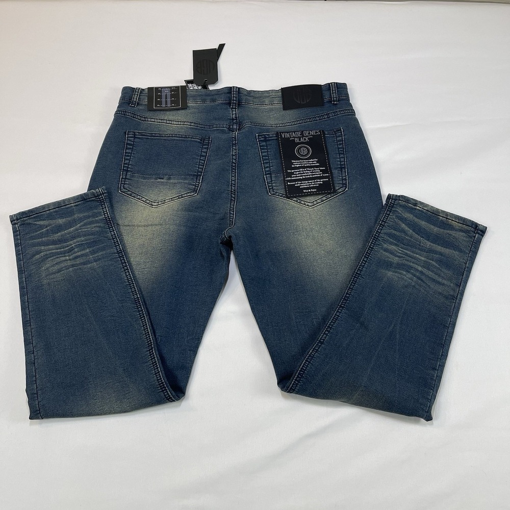 VGB Vintage Genes Black Slim Fit Comfort French Terry Denim Jeans Men's W36x30L